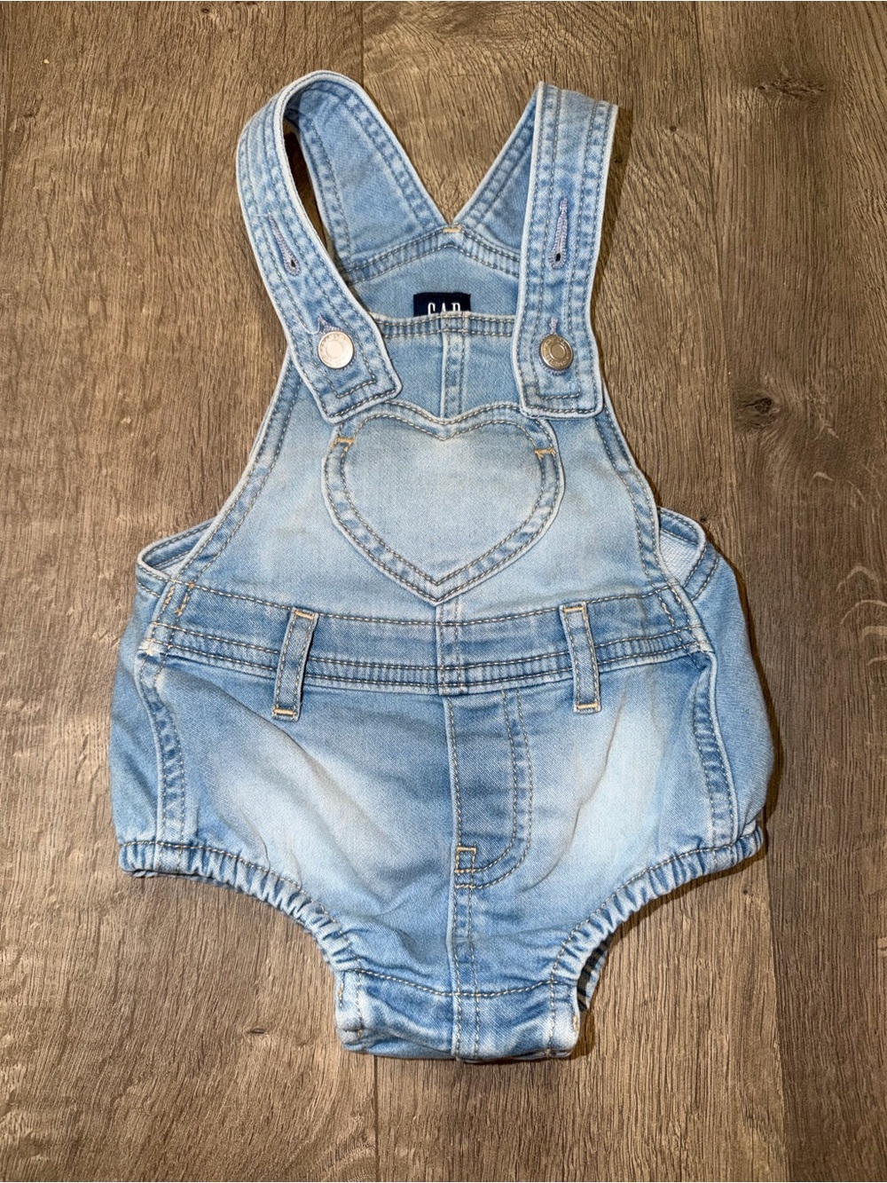 GAP Light Blue Denim Heart Bib Kids Overalls Romper